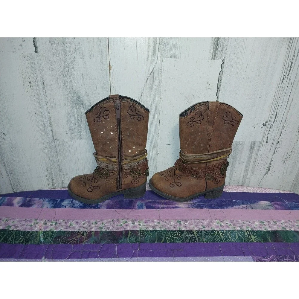 Rodeo Ropers Girls 6M Brown Side Zip Cowboy Boots